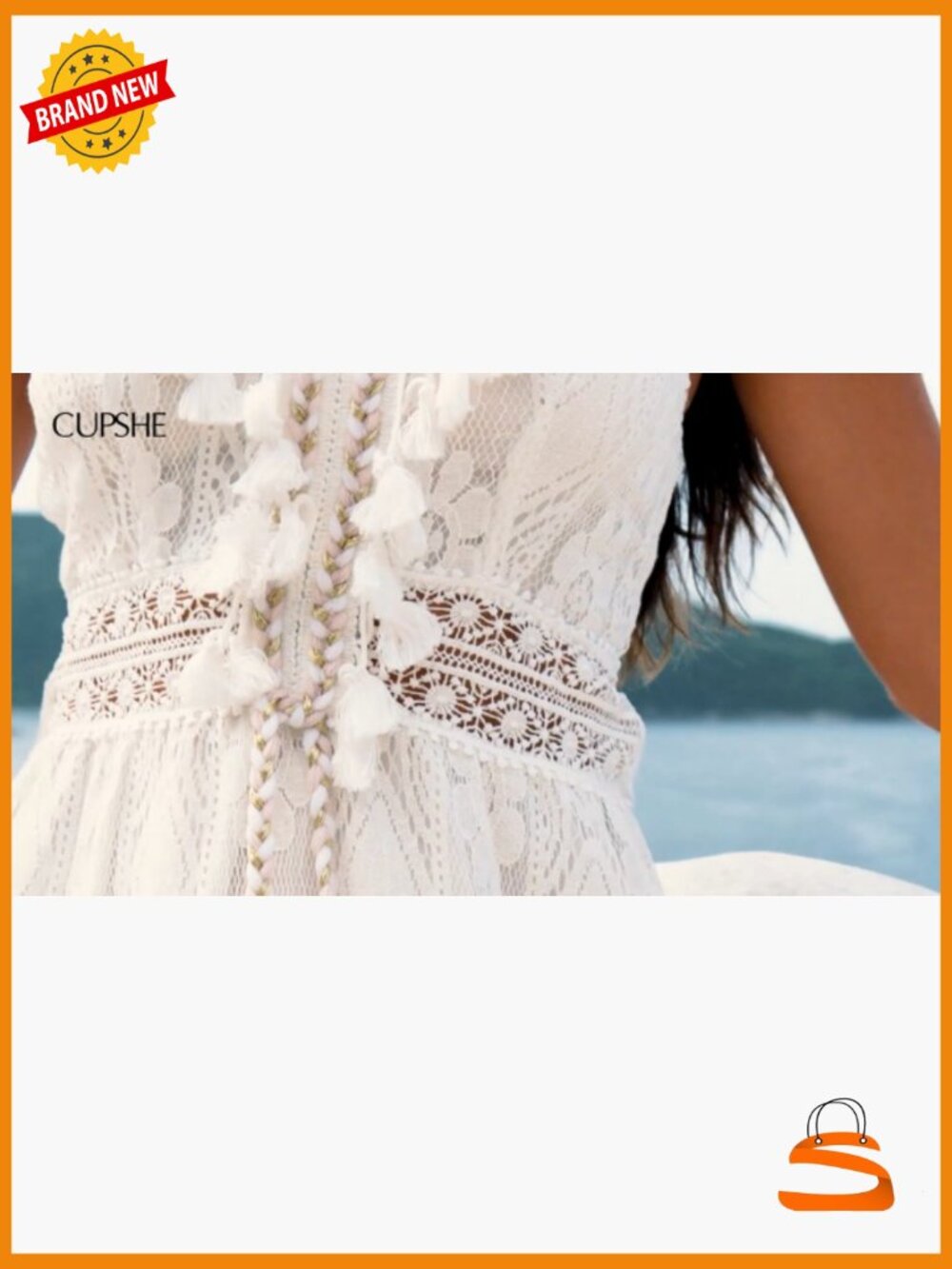 Maxi Summer Dress Lace V Neck Sleeveless Boho Crochet Tassel Beach Vacation - Picture 7 of 7